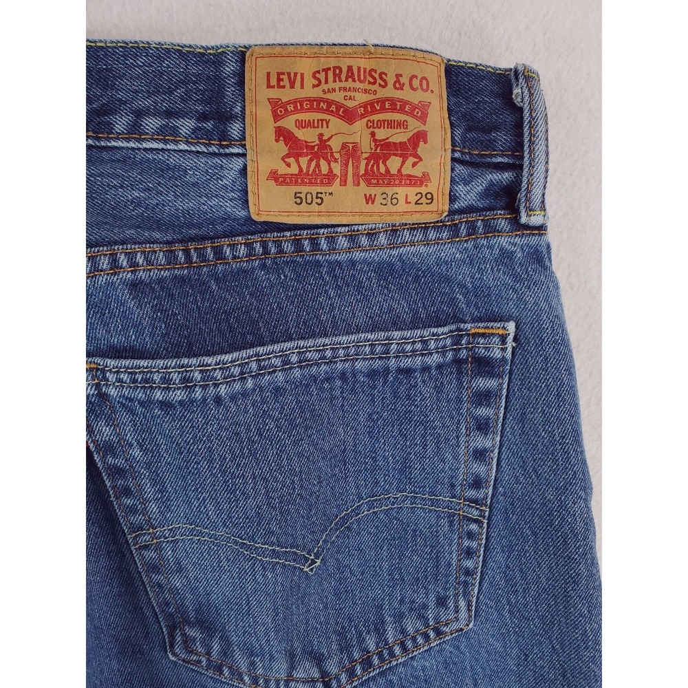 Levis 505 Jeans Mens 36x29 Blue Regular Straight Stone Wash Red Tab Work Pants - Picture 6 of 15